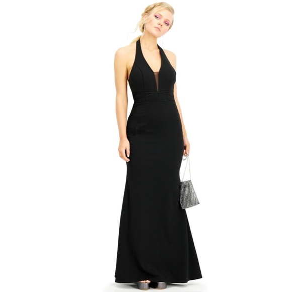 City Studio Dresses & Skirts - City Studios Black Illusion-Inset Halter Gown